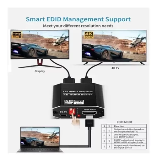 Splitter HDMI 4K 60Hz 1x2 con función EDID MANAGEMENT - Imagen 3