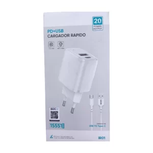 Cargador tipo C y USB rápido con cable tipo C 20W
