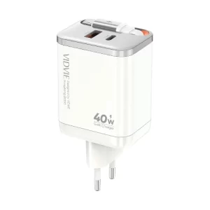 Cargador rapido con cable y entradas C y USB 40W cable retactil de 1 metro