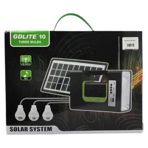 Kit panel solar con radio tres ampolletas linterna y cables de carga