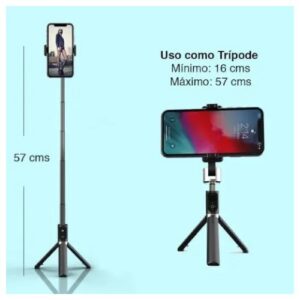 Bastón selfie black de aluminio Bluetooth con Tripode 2 en 1